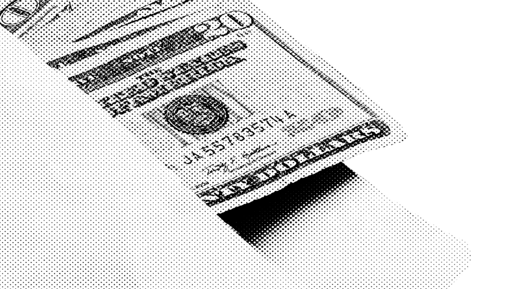 Stylized image of $20 bills in an envelope.